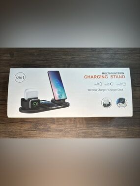 Multi-Function Wireless 6-in-1 Black Charging Dock- Qi, Lightning, USB-C, Micro